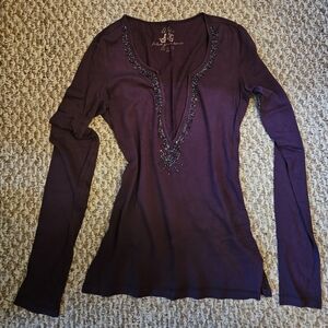 Lilu Deep Purple Embellished Long Sleeve Top